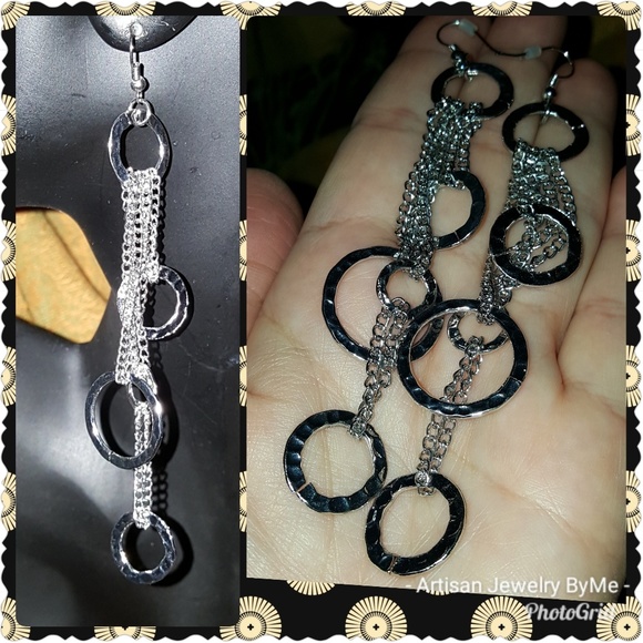 Artisan Jewelry - SALE Dangling Chain Tassels Hammered Loop Earrings